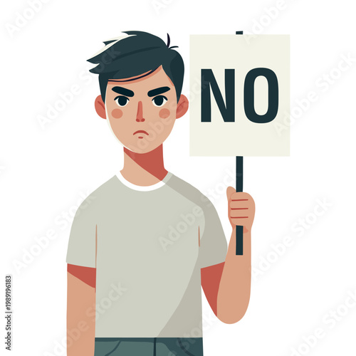 A man holding a No sign in a flat illustration on a white background