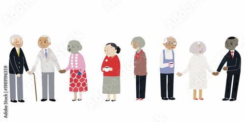 A diverse group of people holding hands in a colorful illustration