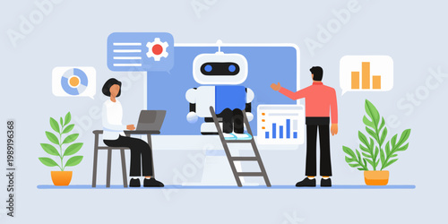 People collaborating with a robot in a modern office environment