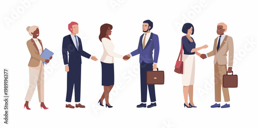 Diverse group of professionals shaking hands and networking in a business setting