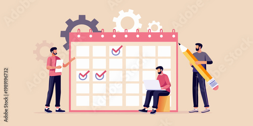 Team planning and scheduling with a large calendar and oversized pencil