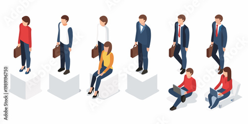 Isometric illustration depicting diverse business people in a modern setting