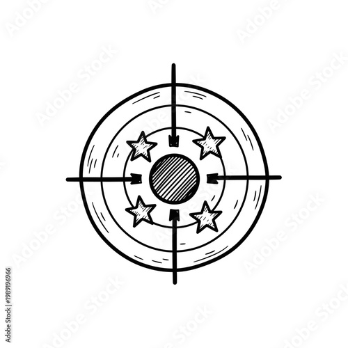 Black and white target with stars.