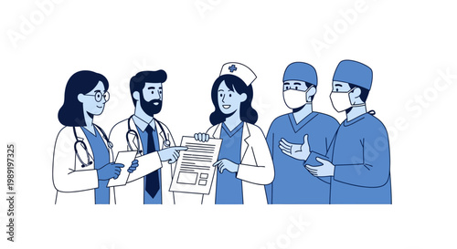 Medical team in blue uniform.