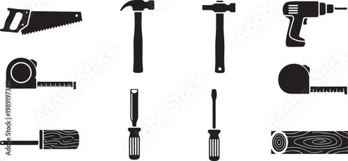 Collection of various tools and equipment icons