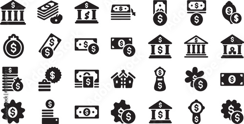 Financial icons and symbols for business and money