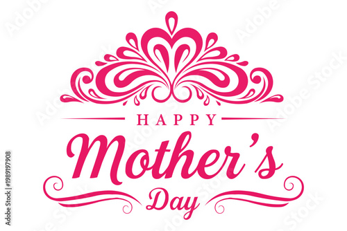 Happy Mother’s Day Typography with Floral Ornament – Elegant Greeting Card Design