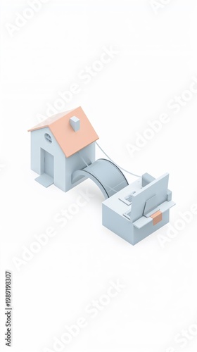 Home connected to office with data cable, business concept