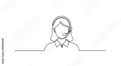 Customer service operator wearing headset, minimal line art, support agent icon, professional communication