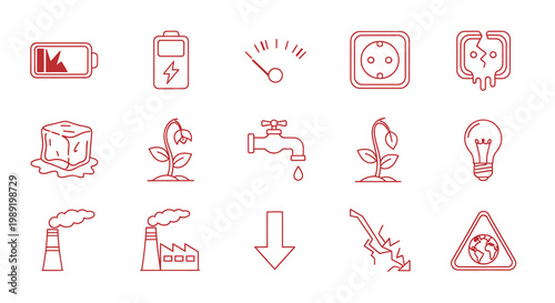 Climate Change Environmental Crisis and Energy Problem Icons