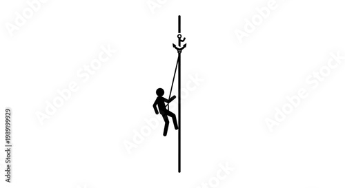 Man climbing a rope vertically.