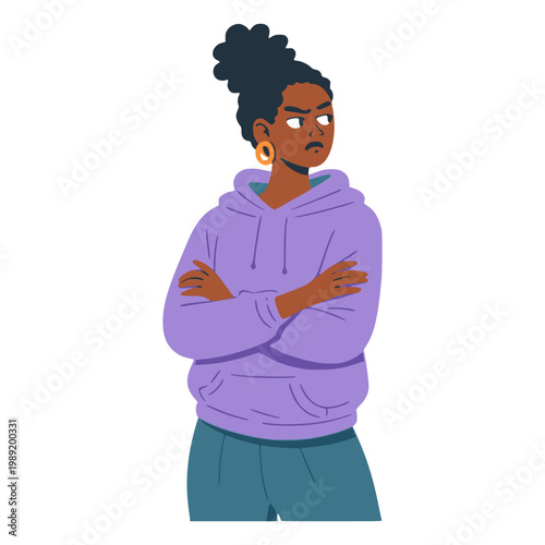 cartoon woman serious angry mad gesture and face expression character flat color vector illustration template design