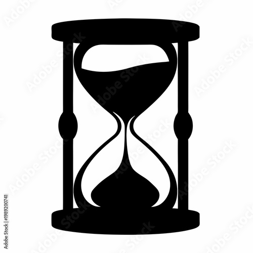 Minimalist hourglass silhouette vector icon, black sand clock symbol for time management, vintage sandglass graphic for deadline and productivity concepts