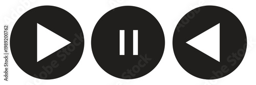  black Play button icon set on white background PNG. Media player UI icons. Minimalist play and pause icons. music video start sign. white background, EPS10