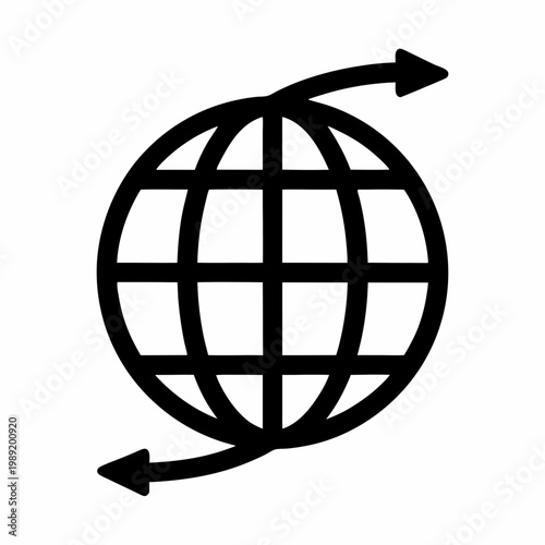 Global logistics icon with world globe and curved arrows, international trade vector symbol, worldwide shipping and connectivity sign