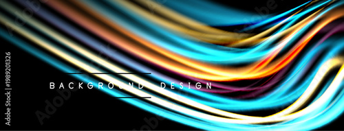 Abstract fluid shapes, vibrant colors blend. Dynamic composition creates modern background design. Smooth curves suggest movement, energy.