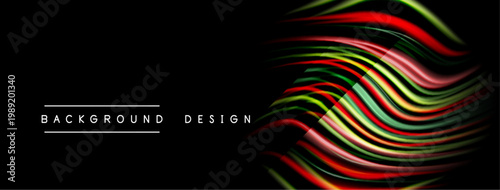 Abstract flowing lines create vibrant visual impact. Dark background emphasizes colorful wave pattern, modern design element.