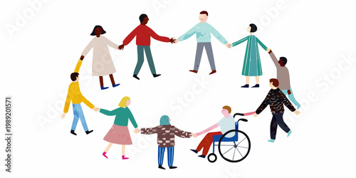Diverse group of people holding hands in a circle promoting unity