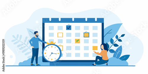 Planning and scheduling a couple manages their appointments on a calendar
