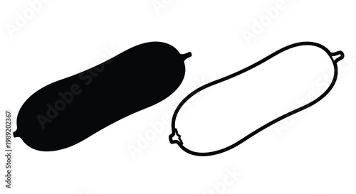 Two sausage shapes one filled and one outlined a stark silhouette