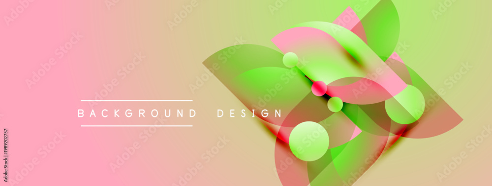 Fototapeta premium Abstract design features overlapping colorful shapes. Pink, green, yellow hues create modern visual effect. Text reads background design.