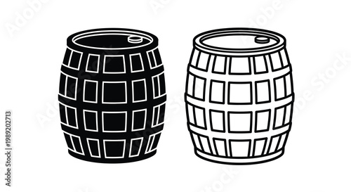 Two wooden barrels depicted in a striking black silhouette