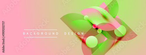 Abstract design features overlapping colorful shapes. Pink, green, yellow hues create modern visual effect. Text reads background design.