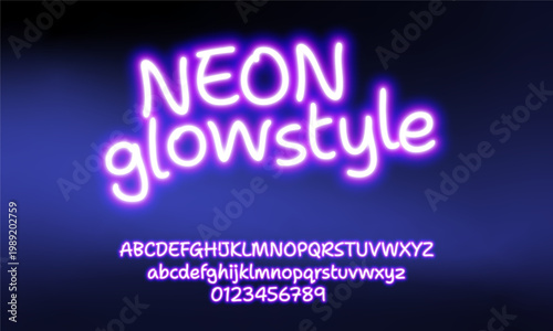 Neon Glow Style Purple Glowing Alphabet Font Illustration