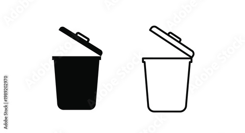 Two trash cans one filled and one empty in black silhouette