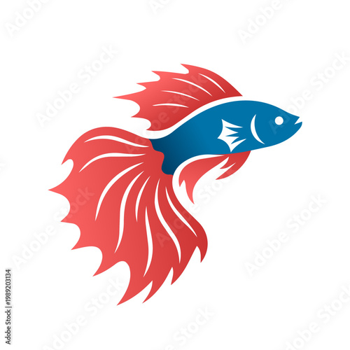 Fighting fish illustration logo vector. Dynamic red and blue betta fish vector illustration featuring a VS symbol. This stylized Siamese fighting fish logo is perfect for e-sports, gaming, competition