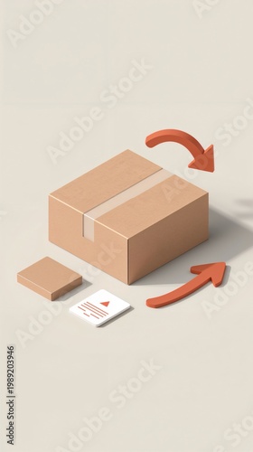 Cardboard package with return arrows, showing delivery and shipment