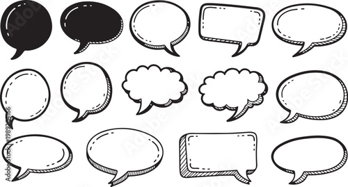 Speech bubbles, chat icons, dialogue balloons, comic text frames isolated on Transparent Background