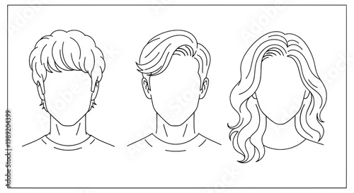 Heads with different hairstyles set featuring diverse haircuts and styles featuring hair, illustration, line art with vector and people elements for
