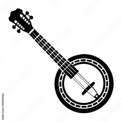 resonator banjo silhouette icon illustration for music instrument bluegrass performance and sound design
