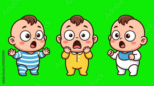 Three Cartoon Babies with Shocked Expressions and Open Mouths.
