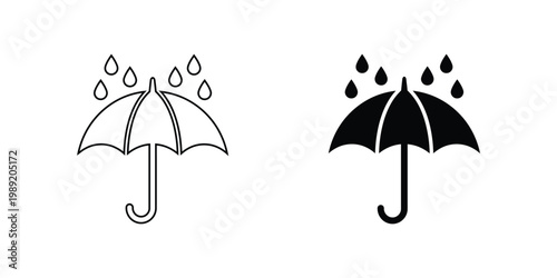 Two umbrella icons a black and white illustration of rain protection