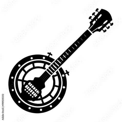 resonator banjo silhouette icon illustration for music instrument bluegrass performance and sound design