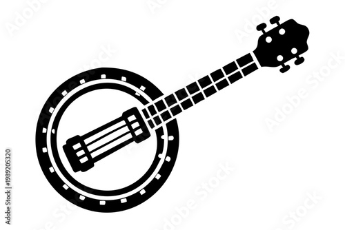 tenor banjo silhouette illustration for music instrument folk performance and sound design