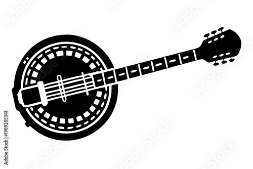 tenor banjo silhouette illustration for music instrument folk performance and sound design