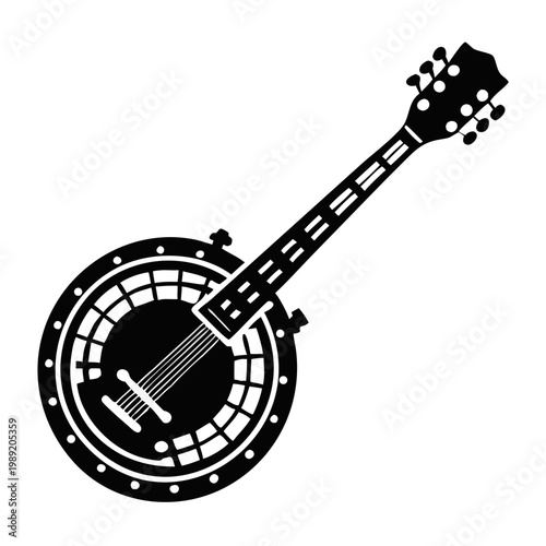 tenor banjo silhouette icon illustration for music instrument folk performance and sound design