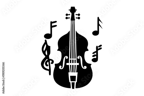 upright bass silhouette illustration for music instrument orchestral performance and jazz design