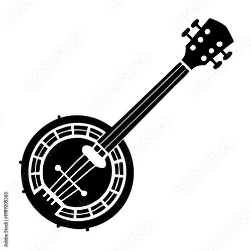 tenor banjo silhouette icon illustration for music instrument folk performance and sound design