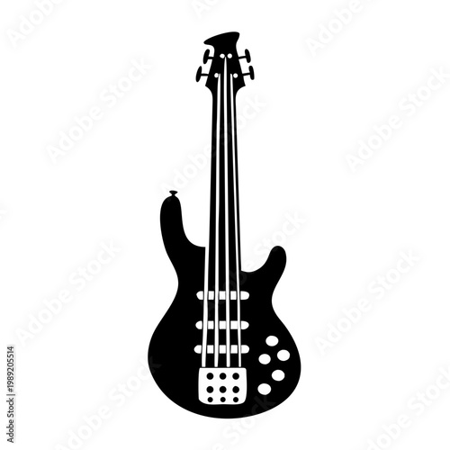five string bass guitar silhouette illustration for music instrument performance and sound design