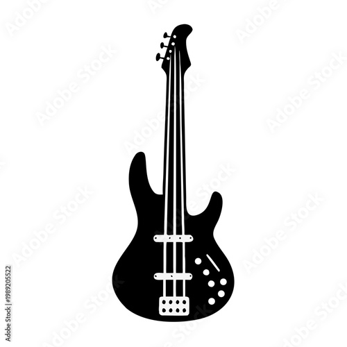 five string bass guitar silhouette illustration for music instrument performance and sound design
