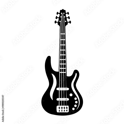 five string bass guitar silhouette illustration for music instrument performance and sound design