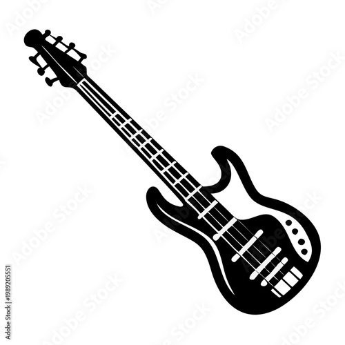 five string bass guitar silhouette illustration for music instrument performance and sound design