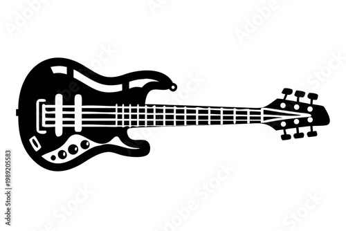 five string bass guitar silhouette illustration for music instrument performance and sound design