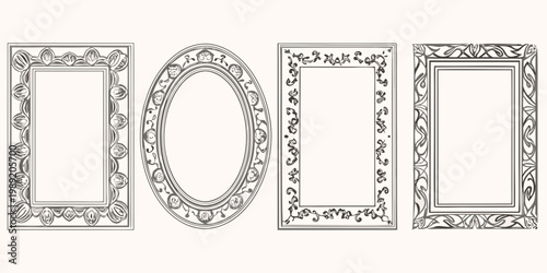 Four decorative frame designs differing in shape and ornate detailing