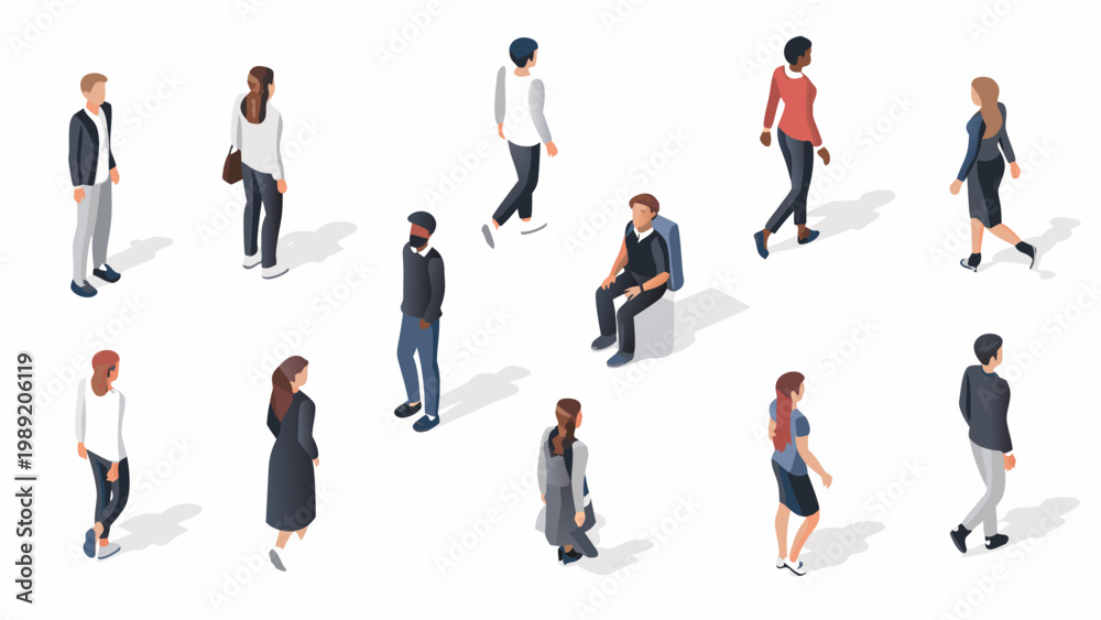 © Asit - Isometric illustration depicting a diverse group of people walking and standing