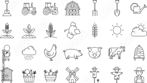 Whimsical illustrations of farming life and rural elements